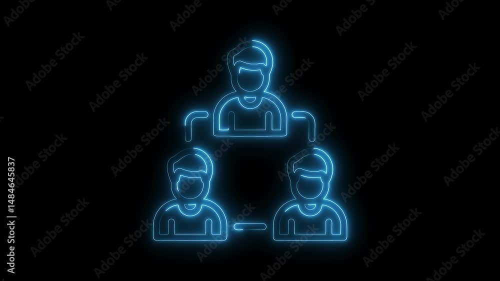 Poster animated neon style company hierarchy chart flowing and glowing on a black background