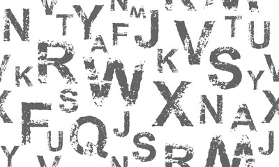Letters seamless pattern. Grunge bold font on white background. Scattered letters of the English alphabet.