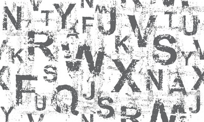 Letters seamless pattern. Grunge bold font on white background. Scattered letters of the English alphabet.