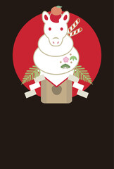 年賀2026　年賀状2026　午年　馬　午　うまどし　鏡餅　正月　干支　かわいい　はがきテンプレート