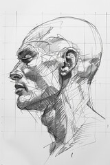 detailed sketch of a human face frontal view