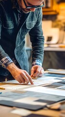 Architect adjusting materials board in design room