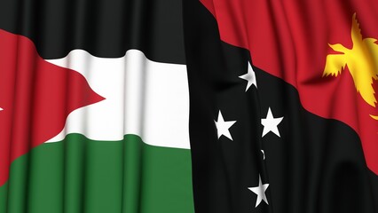 Flags of JORDAN and PAPUA NEW GUINEA with realistic cloth texture