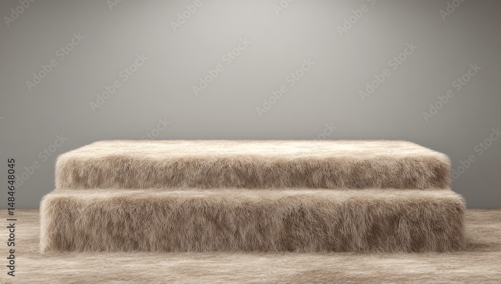 Aufkleber wool podium mockup in 3d, showcasing soft wool surface with no visible designs for product display.