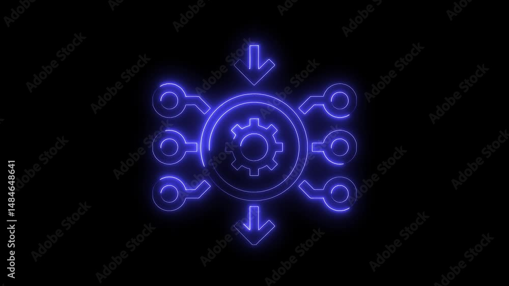 Aufkleber glowing blue network configuration icon animated on black background connecting information
