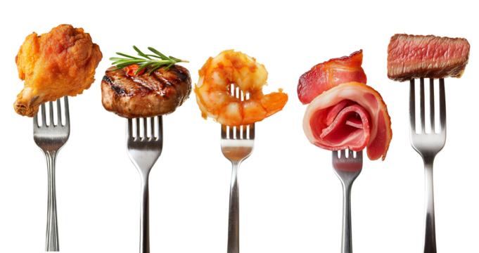 Assorted Meats on Forks – A Symbol of Flavor and Dining