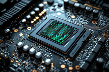Fototapeta premium The Cutting-Edge Design of a Graphics Card Featuring Neon Digital Displays and Logo