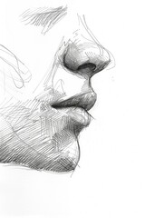 detailed sketch of a human face frontal view