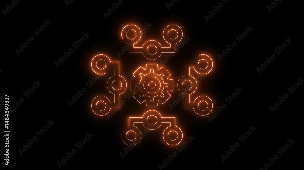 Aufkleber glowing gear mechanism connection points on black background technology and engineering animation