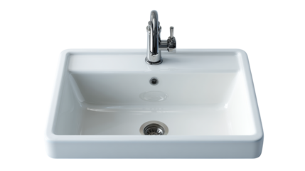 Modern white ceramic bathroom sink with chrome faucet for clean design new home water decor style shiny metal on transparent background