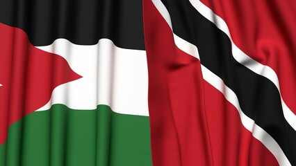 Flags of JORDAN and TRINIDAD with realistic cloth texture