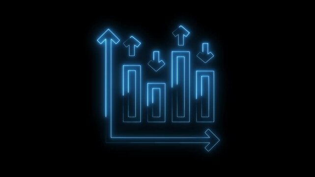 Neon bar graph animation showing business financial market fluctuations and economic trends