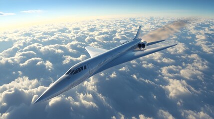 Futuristic Supersonic Jet Soaring Through the Clouds