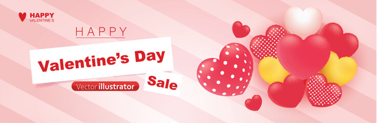 Valentine's day banner design vector on pink background. Templates for social media posts backgrounds, cover, poster, banners, marketing, sales promotion © chayanit
