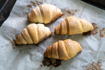 Homemade croissant with cherry jam. Dessert. Food. Pastry