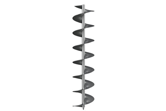 Silver Metal Spiral Earth Auger Drill Bit for Soil Drilling Machines, teel Auger Bit for Creating Holes in the Ground for Planting or Soil Sampling, Helical Drill Bit for Digging Holes on a PNG 