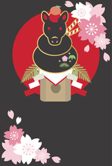 年賀2026　年賀状2026　午年　馬　午　うまどし　鏡餅　正月　干支　かわいい　はがきテンプレート