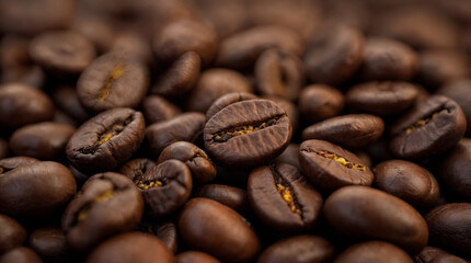 Naklejka premium Macro photography of roasted coffee beans.