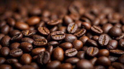 Macro photography of roasted coffee beans.
