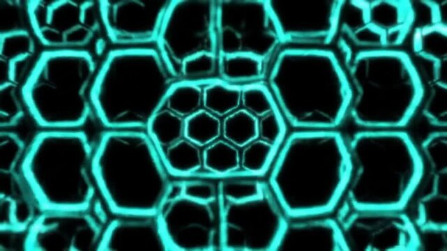 Glowing Hexagonal Grid Morphing Seamlessly in an Organic Geometric Loop Animation

