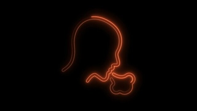 Abstract neon child profile suckling on pacifier glowing animation on dark background