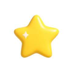 Glossy 3D yellow star icon with a soft cartoon style and a bright reflection highlight. Ideal for use in rewards, favorites, badges, ratings, or achievement designs. PNG file with transparent backgrou