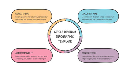 Hand-drawn circle diagram, infographic template with four sections, vector eps10 illustration