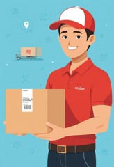 Happy Delivery Man Holding Package, Fast and Reliable Shipping Service
