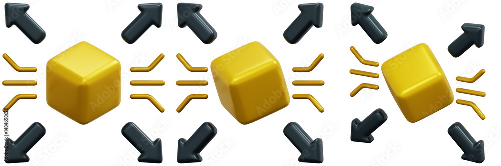 Aufkleber set of abstract data flow visualization with golden cubes and arrows 3d render icon illustration