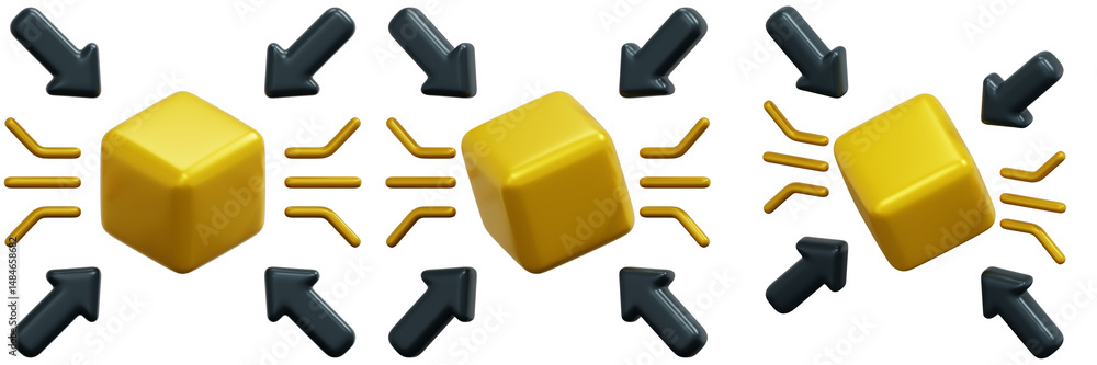 Aufkleber set of abstract 3d gold cubes data flow network with arrows 3d render icon illustration