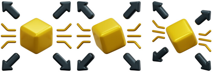 Set of Abstract Data Flow Visualization with Golden Cubes and Arrows 3d Render Icon Illustration