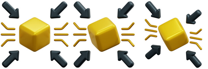Set of Abstract 3D Gold Cubes Data Flow Network with Arrows 3d Render Icon Illustration