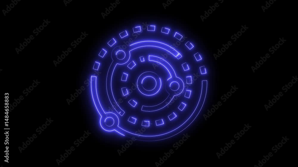 Aufkleber digital circuit board interface with neon glowing circles and squares on black background