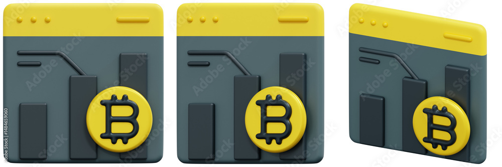 Poster set of 3d isometric bitcoin cryptocurrency charts on a website 3d render icon illustration