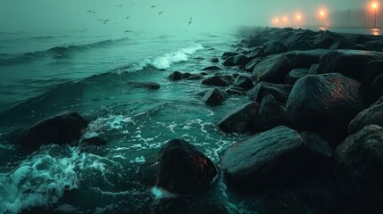 Dark coastal waves at night