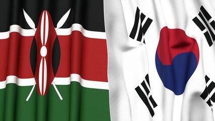 Fototapeta premium Flags of KENYA and KOREA SOUTH with realistic cloth texture