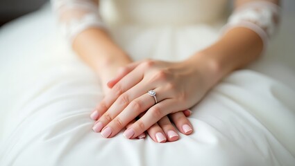 Elegant Bride's Hands with Diamond Engagement Ring A Symbol of Love and Commitment