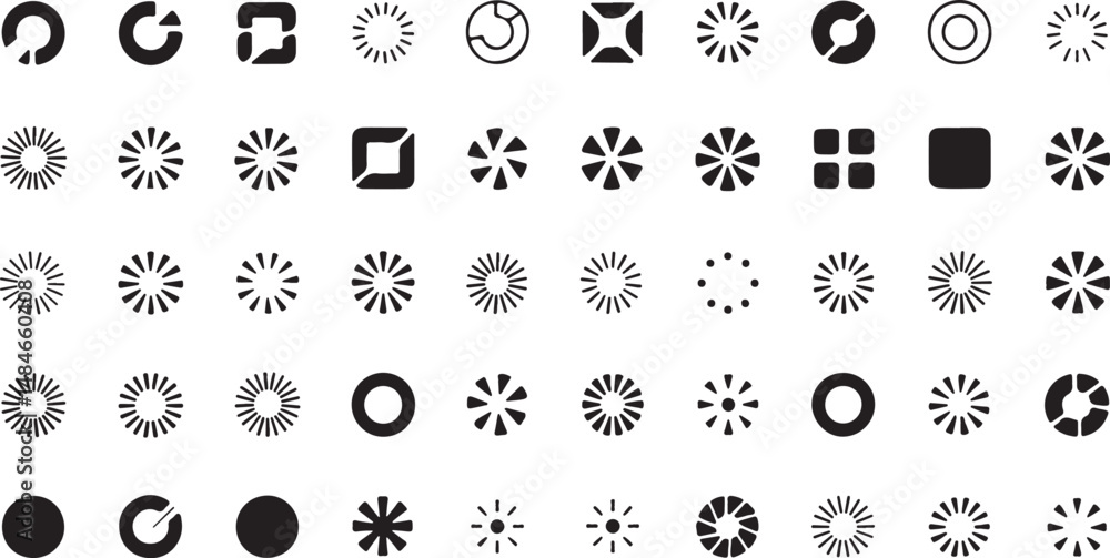 Poster loading icon collection depicting various states of progress and activity