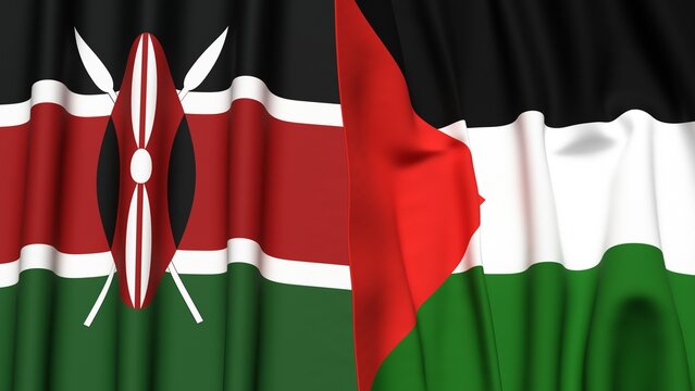Flags of KENYA and Palestine with realistic cloth texture