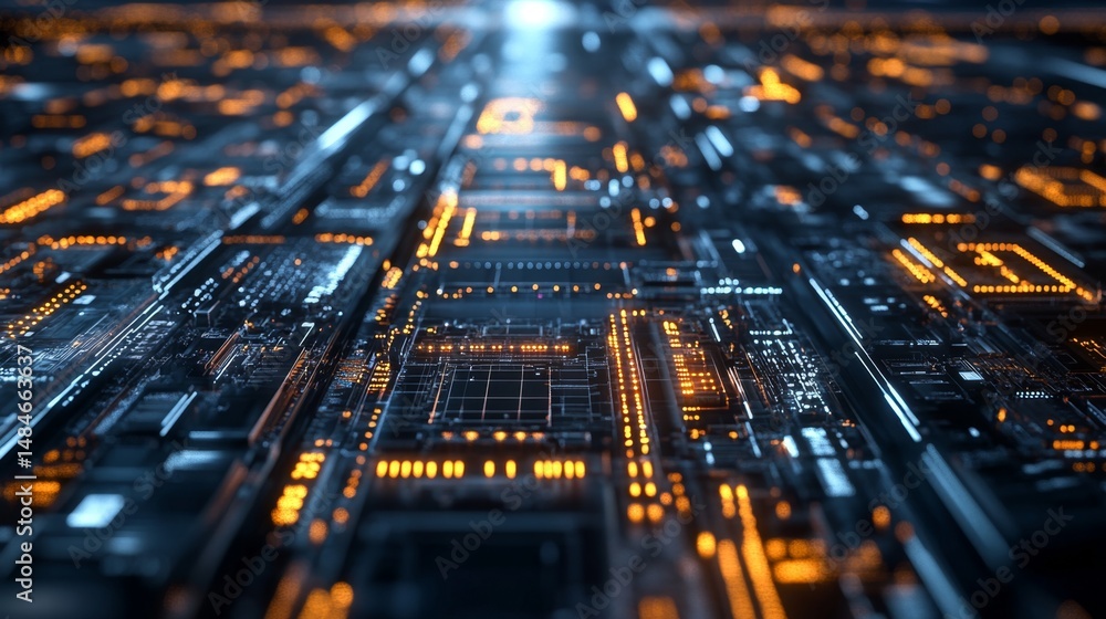 Poster aerospace circuit with capacitors in a futuristic network design