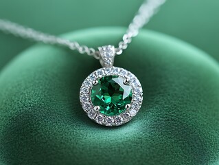 Emerald pendant on green velvet