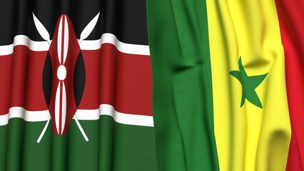 Flags of KENYA and SENEGAL with realistic cloth texture