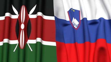 Fototapeta premium Flags of KENYA and SLOVENIA with realistic cloth texture