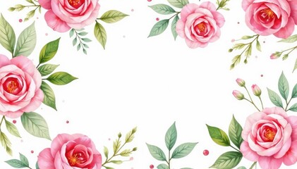 Delicate watercolor roses & leaves, repeating pattern, plant, petals, design