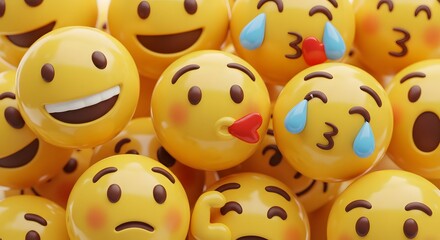Group of Yellow Round Emoticons Showing Different Expressions