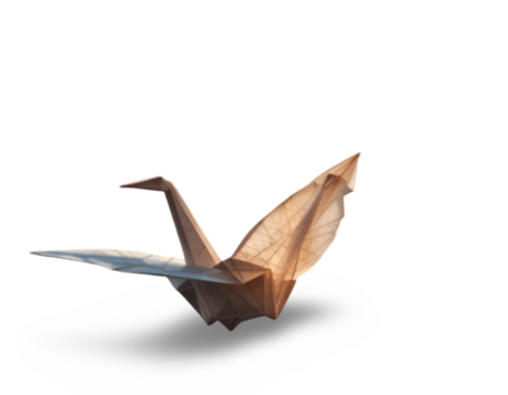 Origami Crane Floating Against Transparent Background