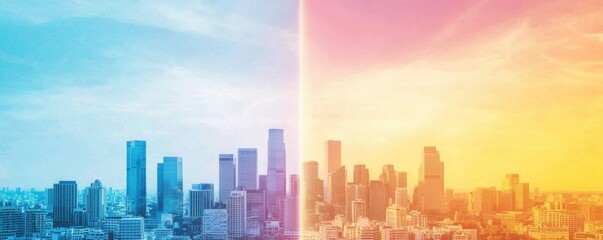 Fototapeta premium Climate crisis forecast urban skyline transformation amidst changing weather patterns