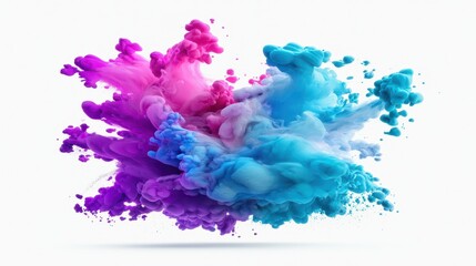 Obraz premium Colorful Smoke Explosion with Pink and Blue Swirls on a White Background in Artistic Style