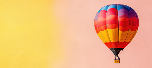 Obraz premium Vibrant hot air balloon floats against pastel background, showcasing bright colors and sense of adventure