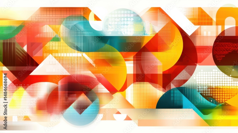 Poster vibrant abstract composition with geometric shapes and colorful patterns for creative design project